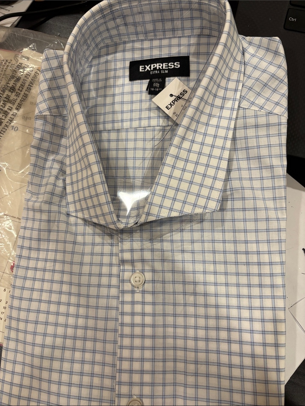 Express -Extra Slim Dress Shirt-White and Light Blue-NWT